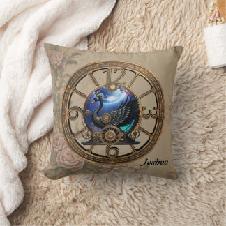 Zwarte steampunk zwaan met klokken en tandwielen. kussen