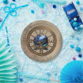 Zwarte steampunk zwaan met klokken en tandwielen. papieren bordje (Feest)