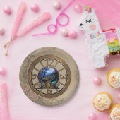 Zwarte steampunk zwaan met klokken en tandwielen. papieren bordje (Feest)