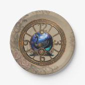 Zwarte steampunk zwaan met klokken en tandwielen. papieren bordje (Voorkant)
