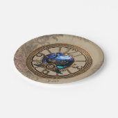 Zwarte steampunk zwaan met klokken en tandwielen. papieren bordje (Gekanteld)