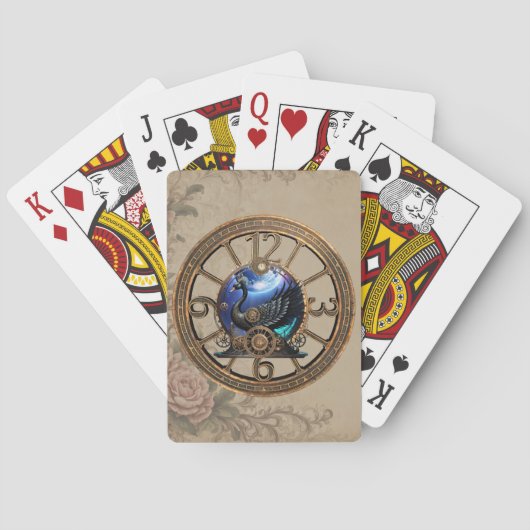 Zwarte steampunk zwaan met klokken en tandwielen. pokerkaarten (Achterkant)