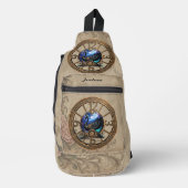 Zwarte steampunk zwaan met klokken en tandwielen. sling bag (Voorkant)