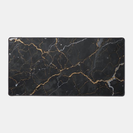Zwarte steen met gouden en zilveren aderen bureaumat (Voorkant)