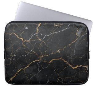 Zwarte steen met gouden en zilveren aderen laptop sleeve
