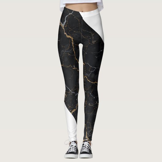Zwarte steen met gouden en zilveren aderen leggings (Voorkant)