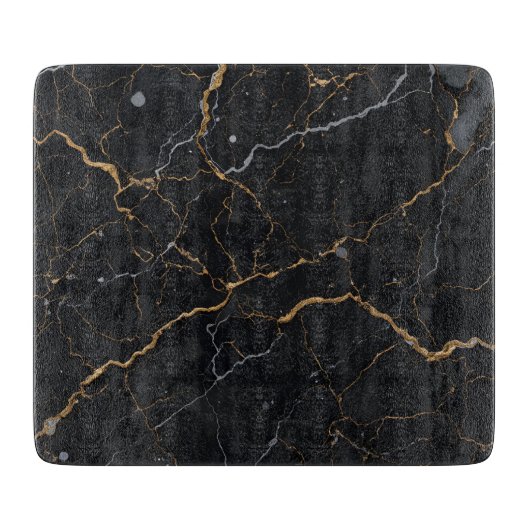Zwarte steen met gouden en zilveren aderen snijplank (Voorkant)