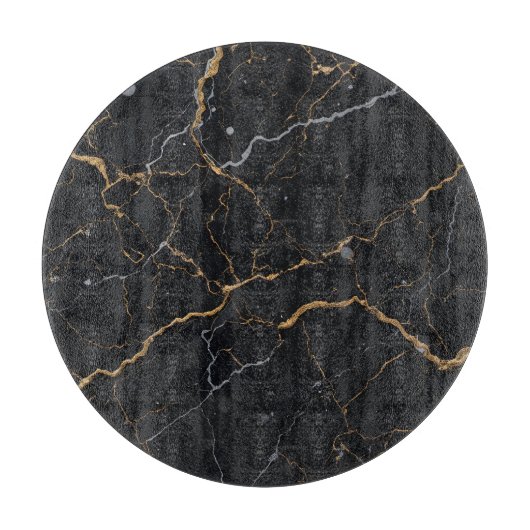 Zwarte steen met gouden en zilveren aderen snijplank (Voorkant)