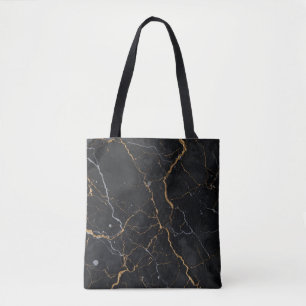Zwarte steen met gouden en zilveren aderen tote bag