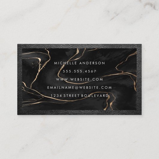 Zwarte steen textuur | lederen afwerking visitekaartje (Achterkant)