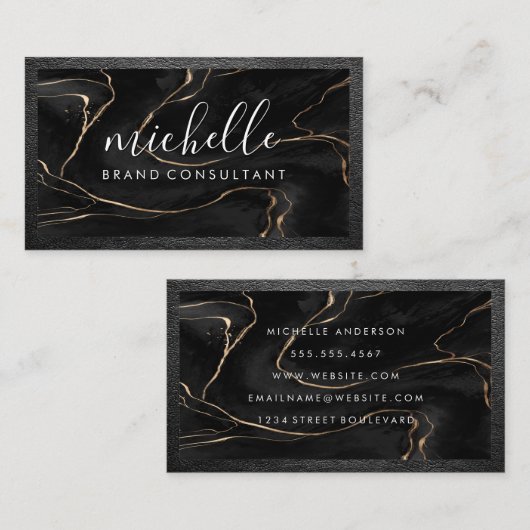 Zwarte steen textuur | lederen afwerking visitekaartje (Voorkant / Achterkant)