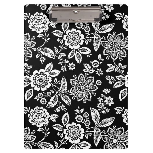 Zwarte stencil bloemen klembord (Voorkant)