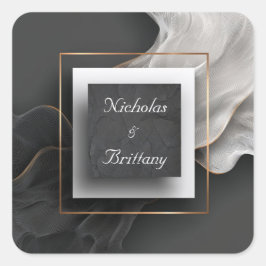 Zwarte Stenen Gouden Frame Ethereale Mesh Bruiloft Vierkante Sticker