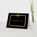 Zwarte ster van David Bar Mitzvah Hartelijk dank v Folie Wenskaart<br><div class="desc">Eenvoudige en elegante zwarte en echte gouden folie Star van David Bar Mitzvah "Dank u"-notities. Origineel ontwerp dat door de Design van de Vakantie wordt gecreeerd (alle gereserveerde rechten).</div>