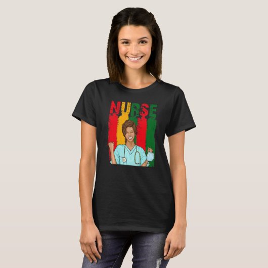 Zwarte Sterke Nurse Afro Love Melanin African Amer T-shirt (Voorkant volledig)