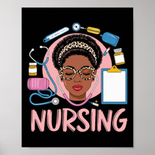 Zwarte sterke verpleegster Afro-meisje melanine Af Poster