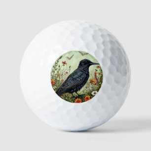 Zwarte stern Vogel Te midden van Bloeiende Bloemen Golfballen