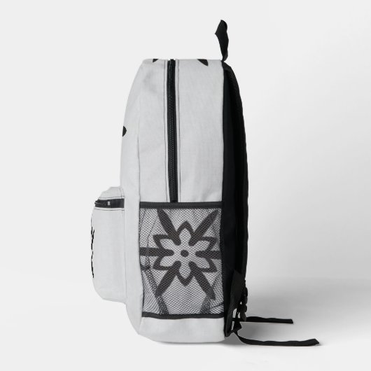 Zwarte Sterren Bloem Witte Achtergrond Bedrukte Rugzak (Rechts)