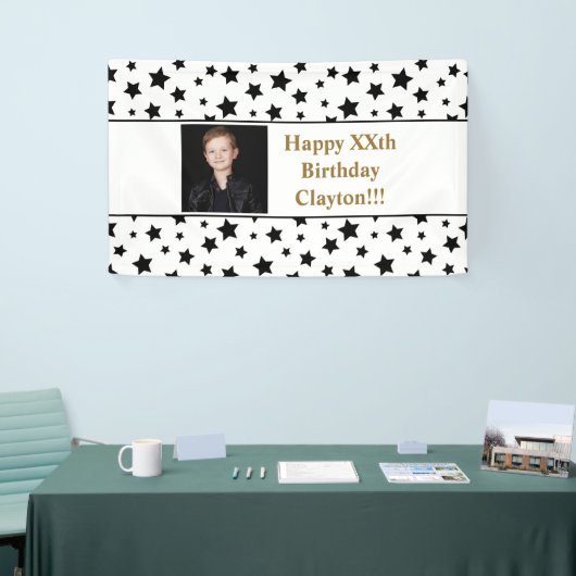 Zwarte sterren met Banner voor de foto van een ber (Beurs)