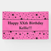 Zwarte sterren met bericht op roze verjaardag spandoek (Horizontaal)
