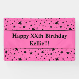 Zwarte sterren met bericht op roze verjaardag spandoek