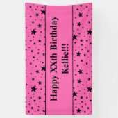 Zwarte sterren met bericht op roze verjaardag spandoek (Verticaal)