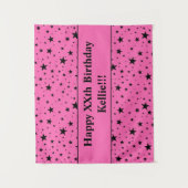 Zwarte sterren met bericht op roze verjaardag wandkleed (Voorkant)