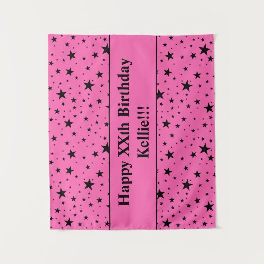 Zwarte sterren met bericht op roze verjaardag wandkleed (Voorkant)