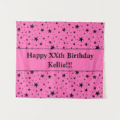 Zwarte sterren met bericht op roze verjaardag wandkleed (Voorkant (horizontaal))
