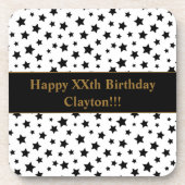 Zwarte sterren met bericht op zaterdag bier onderzetter (Voorkant)