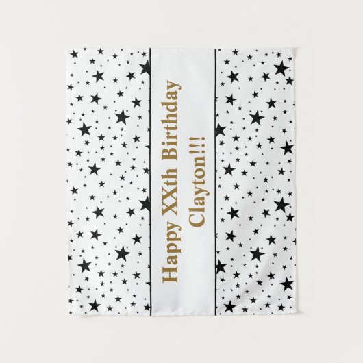 Zwarte sterren met bericht op zaterdag wandkleed (Voorkant)