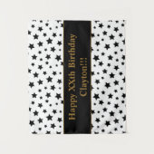 Zwarte sterren met bericht verjaardag tapestry wandkleed (Voorkant)