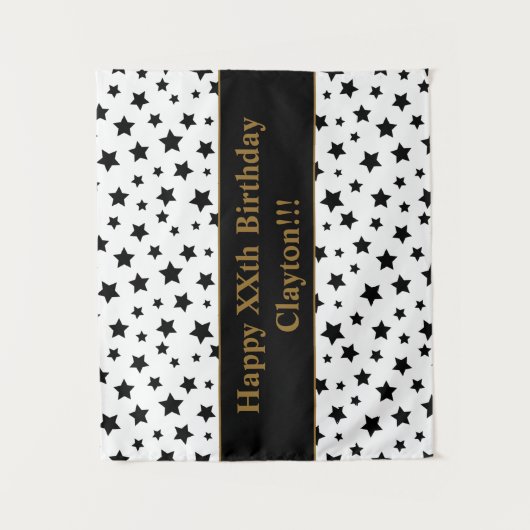 Zwarte sterren met bericht verjaardag tapestry wandkleed (Voorkant)