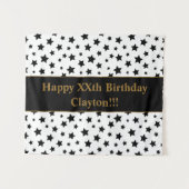 Zwarte sterren met bericht verjaardag tapestry wandkleed (Voorkant (horizontaal))