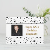 Zwarte sterren met berichtfoto op zaterdag kaart (Staand voorkant)