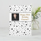 Zwarte sterren met berichtfoto op zaterdag kaart (Staand voorkant)