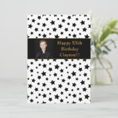 Zwarte sterren met berichtfoto van Birthday Party Kaart (Staand voorkant)