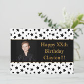 Zwarte sterren met berichtfoto van Birthday Party Kaart (Staand voorkant)