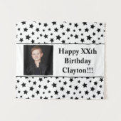 Zwarte sterren met berichtfoto van Birthday tapest Wandkleed (Voorkant (horizontaal))
