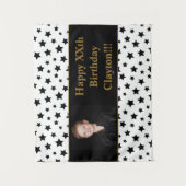 Zwarte sterren met berichtfoto van Birthday tapest Wandkleed (Voorkant)