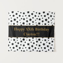 Zwarte sterren met boodschap verjaardagstapijt wandkleed