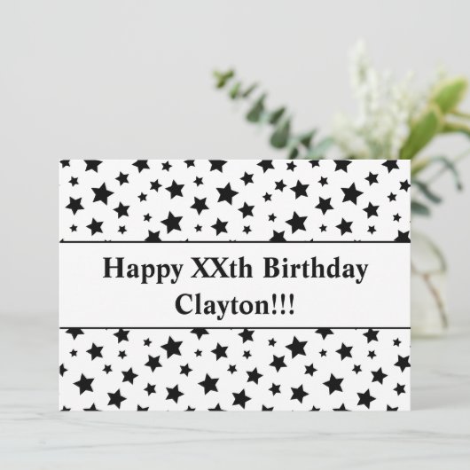 Zwarte sterren met uitnodiging voor een bericht op (Staand voorkant)