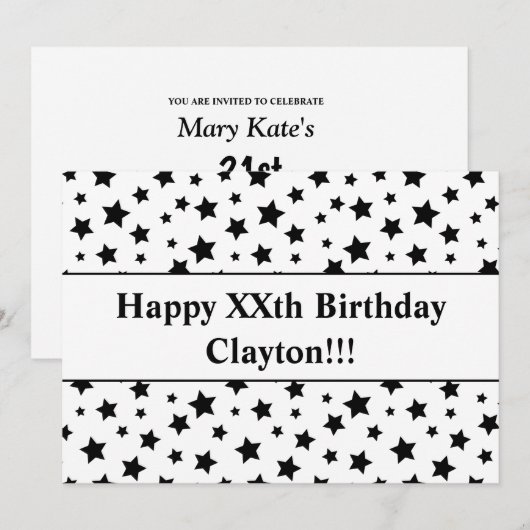 Zwarte sterren met uitnodiging voor een bericht op (Voorkant / Achterkant)