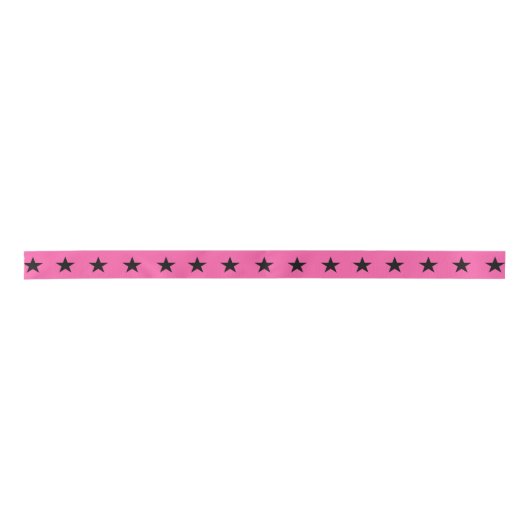 Zwarte sterren op helderroze gepatterd satijnen lint (Voorkant)