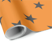Zwarte sterren op pompoen Oranje halloween Cadeaupapier (Rol Hoek)