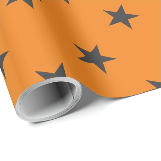 Zwarte sterren op pompoen Oranje halloween Cadeaupapier (Rol Hoek)