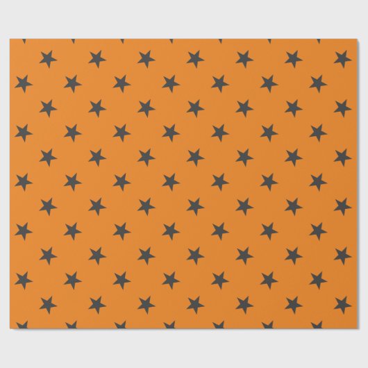 Zwarte sterren op pompoen Oranje halloween Cadeaupapier (Vlak)
