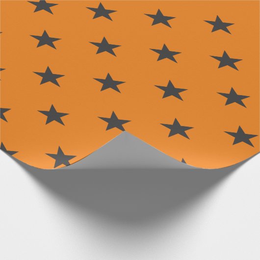 Zwarte sterren op pompoen Oranje halloween Cadeaupapier (Hoek)