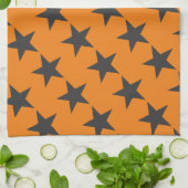 Zwarte sterren op pompoen Sinaasappel Theedoek (Gevouwen)