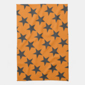 Zwarte sterren op pompoen Sinaasappel Theedoek (Verticaal)